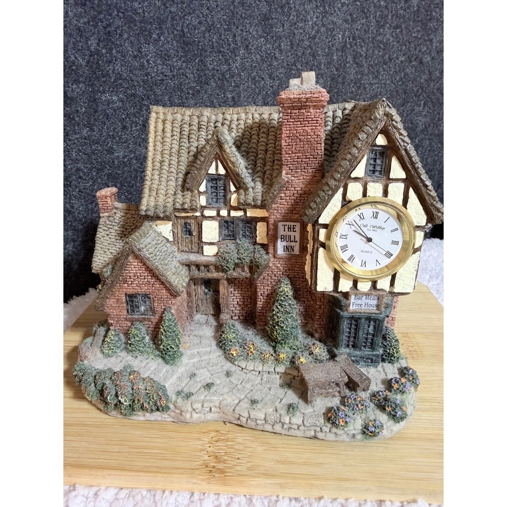 The Bull Inn Clock Miniature Cottage English Pub Figurine RARE